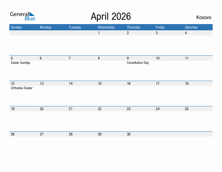 Fillable April 2026 Calendar