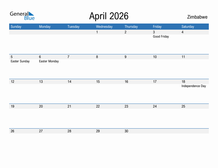 Fillable April 2026 Calendar