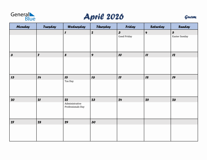 April 2026 Calendar with Holidays in Guam