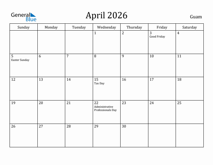 April 2026 Calendar Guam