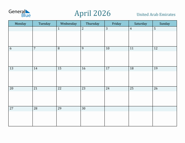 April 2026 Calendar with Holidays