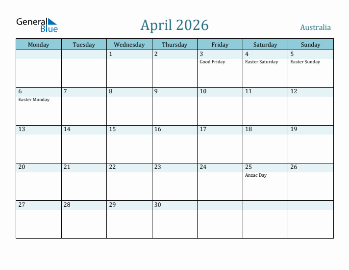 April 2026 Calendar with Holidays