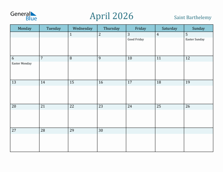 April 2026 Calendar with Holidays