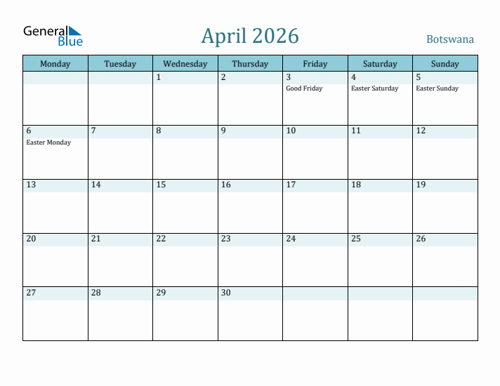 April 2026 Calendar with Holidays