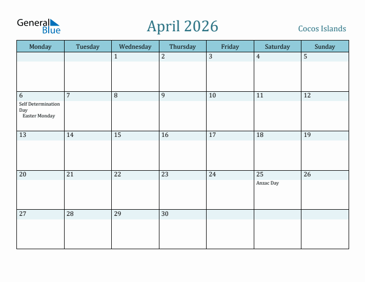 April 2026 Calendar with Holidays