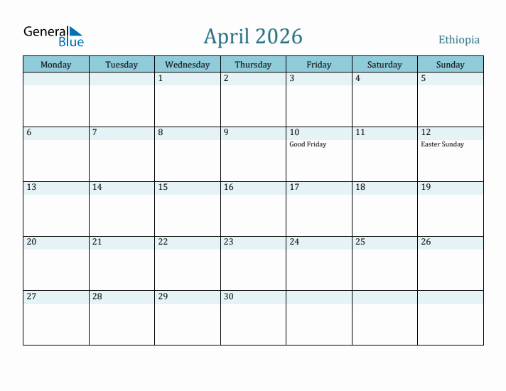 April 2026 Calendar with Holidays