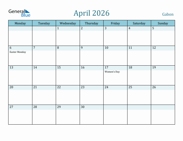 April 2026 Calendar with Holidays