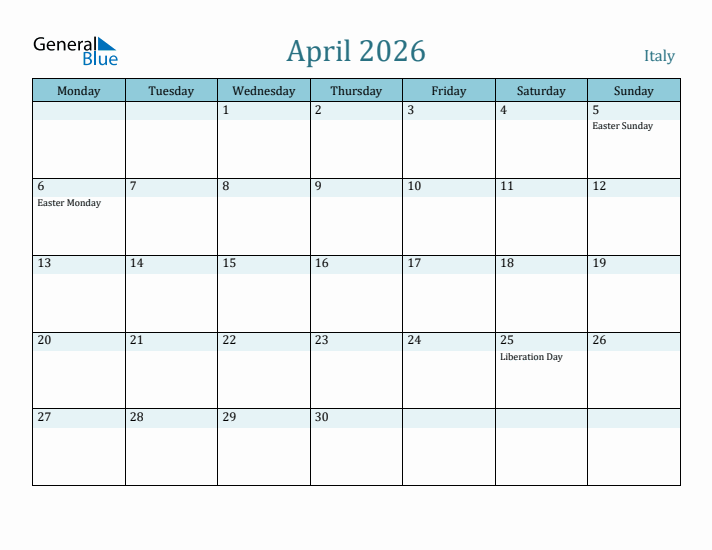 April 2026 Calendar with Holidays