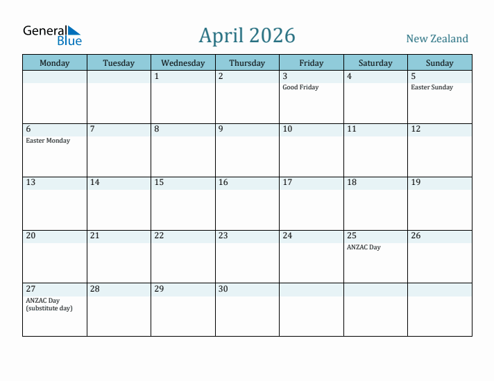 April 2026 Calendar with Holidays