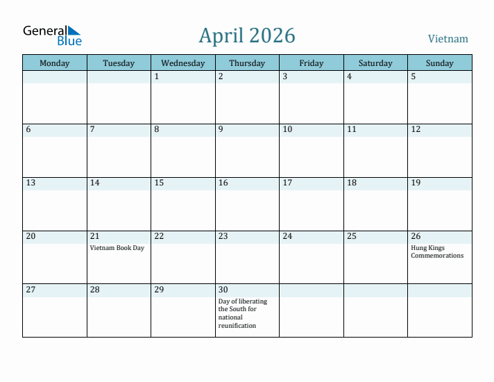 April 2026 Calendar with Holidays