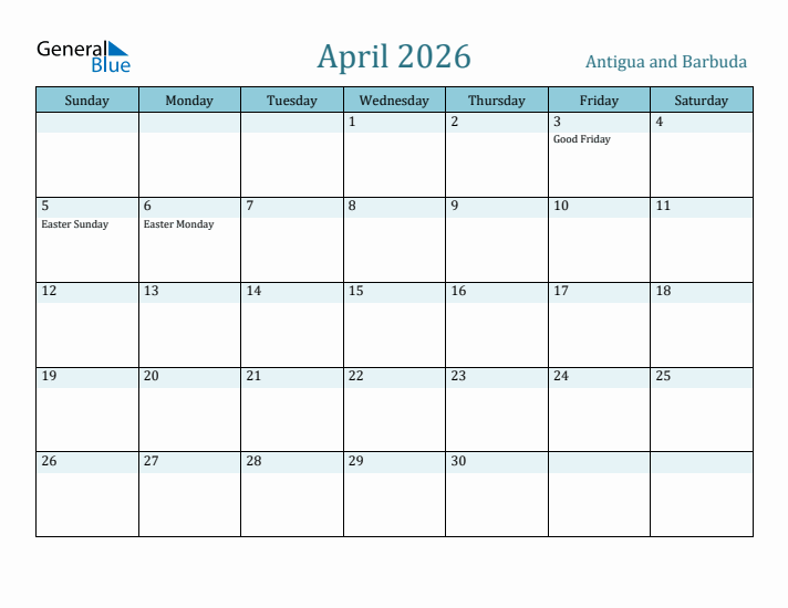 April 2026 Calendar with Holidays