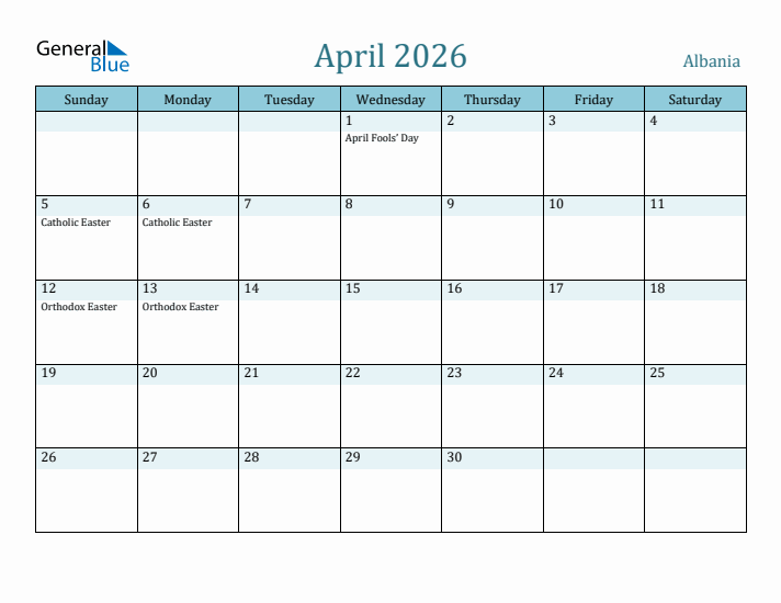 April 2026 Calendar with Holidays