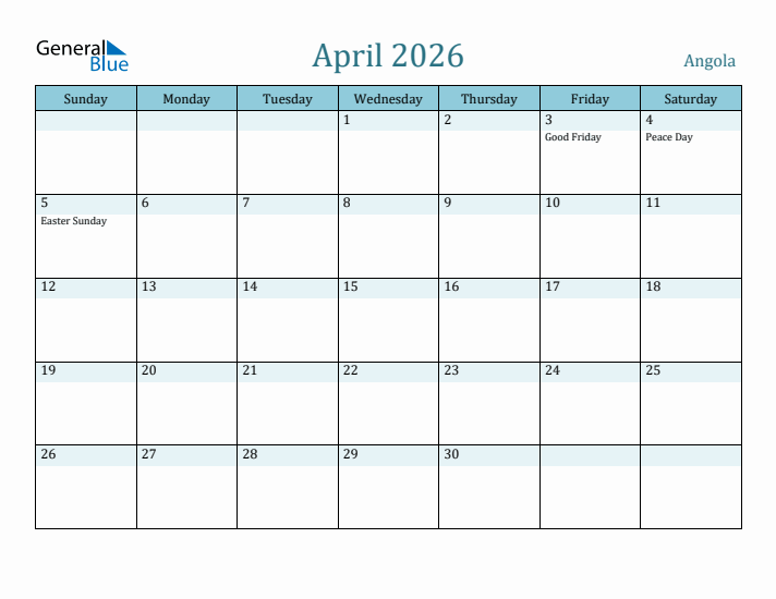 April 2026 Calendar with Holidays