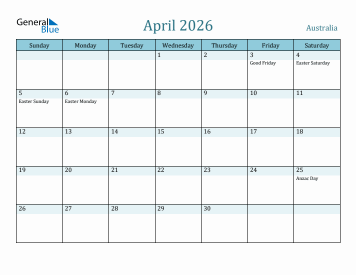 April 2026 Calendar with Holidays