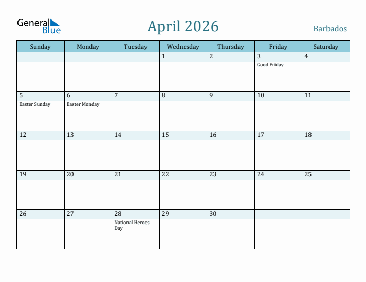 April 2026 Calendar with Holidays