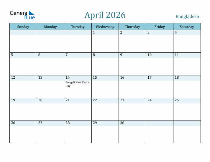 April 2026 Calendar with Holidays