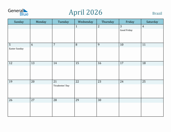 April 2026 Calendar with Holidays