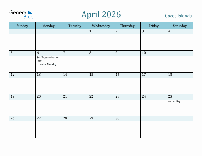 April 2026 Calendar with Holidays