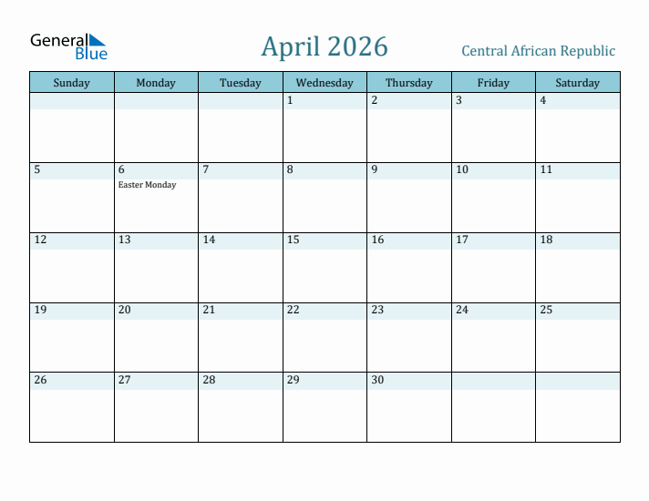 April 2026 Calendar with Holidays