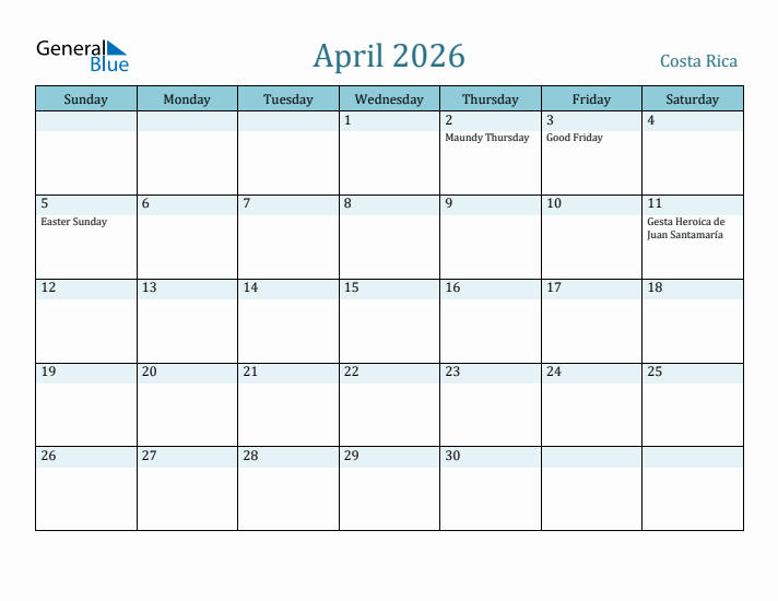 April 2026 Calendar with Holidays