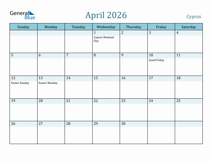 April 2026 Calendar with Holidays