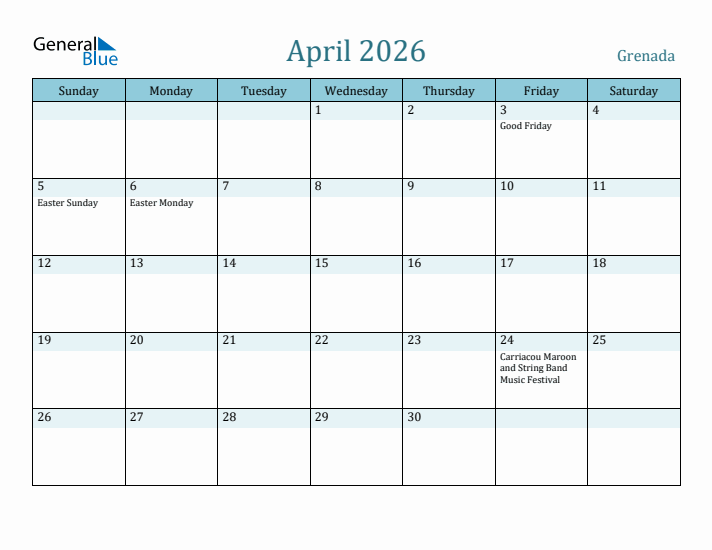 April 2026 Calendar with Holidays