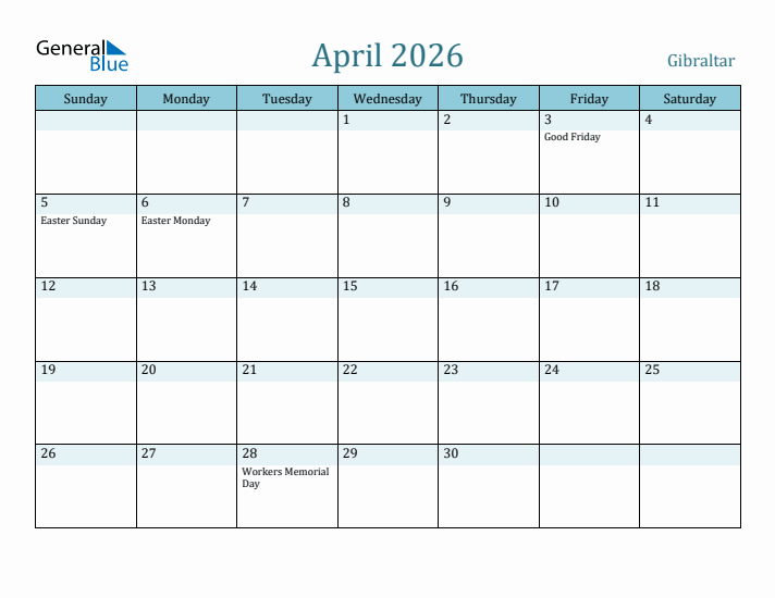 April 2026 Calendar with Holidays