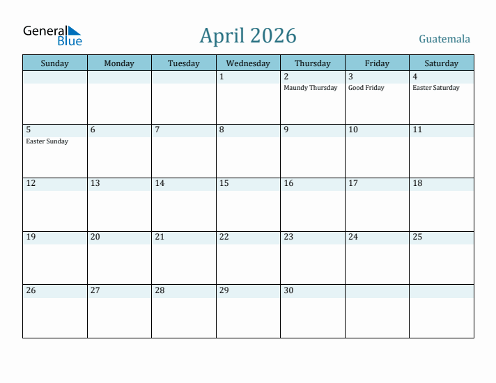 April 2026 Calendar with Holidays