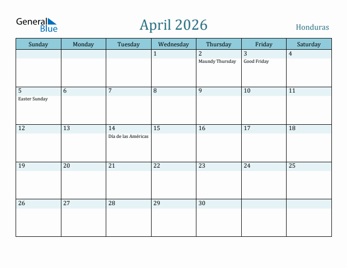 April 2026 Calendar with Holidays