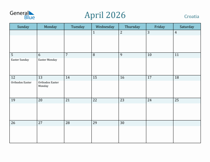 April 2026 Calendar with Holidays