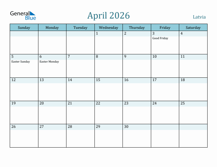 April 2026 Calendar with Holidays