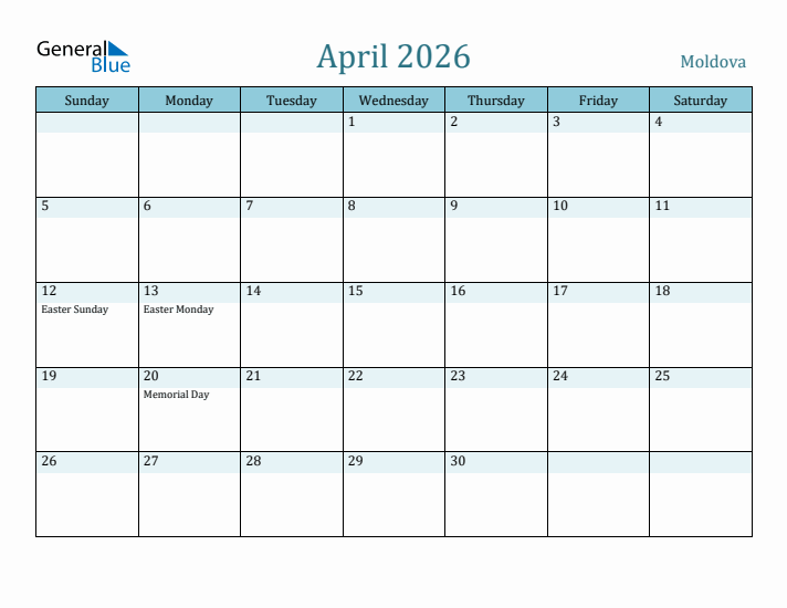 April 2026 Calendar with Holidays