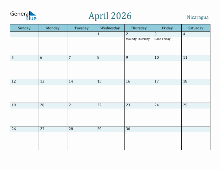 April 2026 Calendar with Holidays