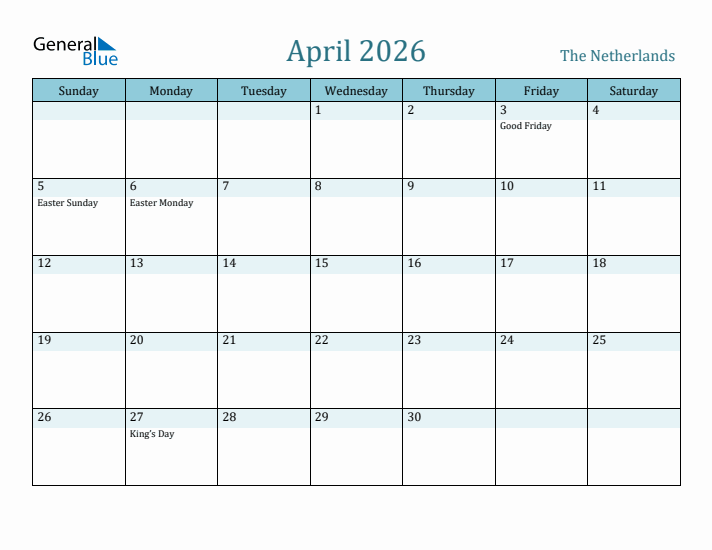 April 2026 Calendar with Holidays