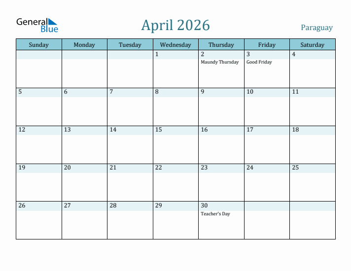 April 2026 Calendar with Holidays