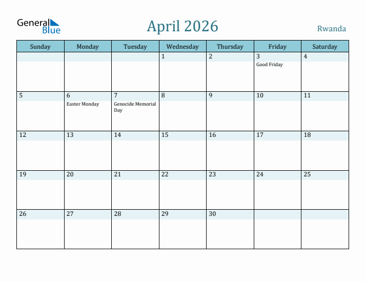 April 2026 Calendar with Holidays