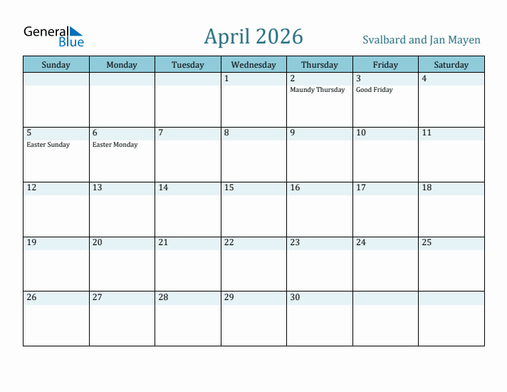 April 2026 Calendar with Holidays