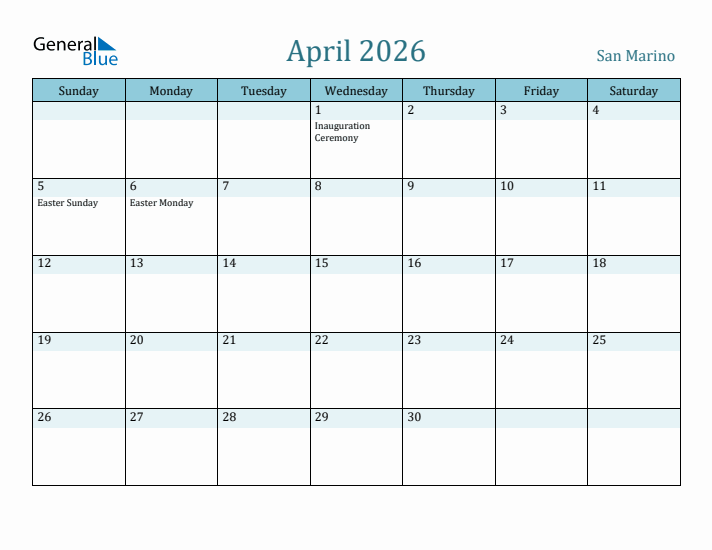 April 2026 Calendar with Holidays