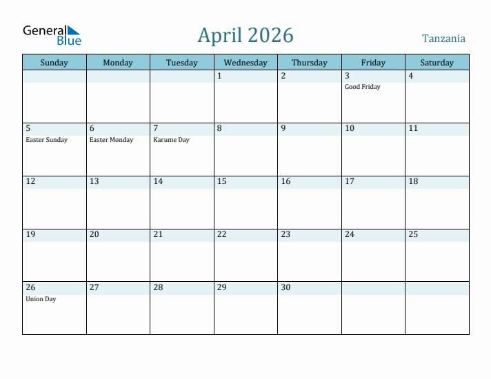 April 2026 Calendar with Holidays