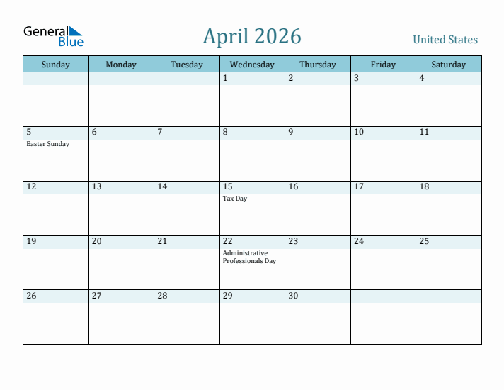 April 2026 Calendar with Holidays