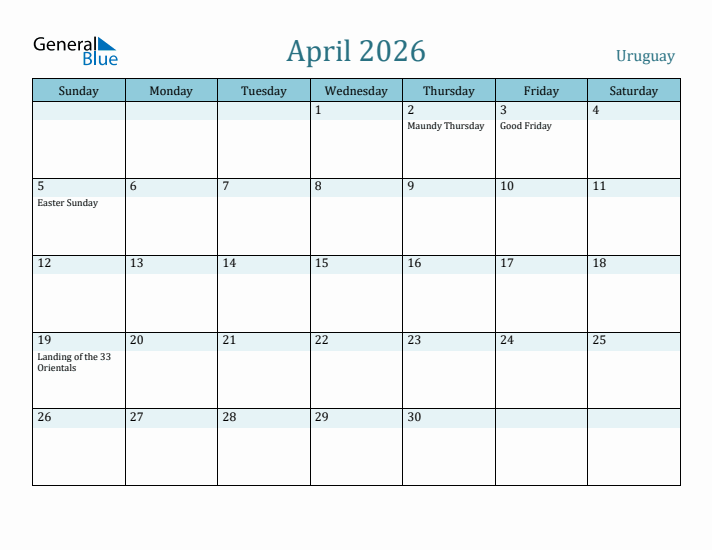 April 2026 Calendar with Holidays