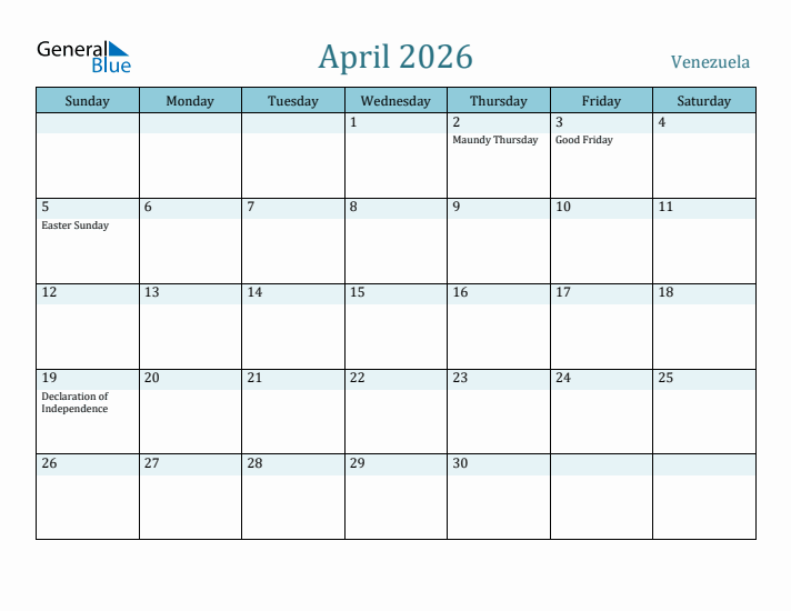 April 2026 Calendar with Holidays