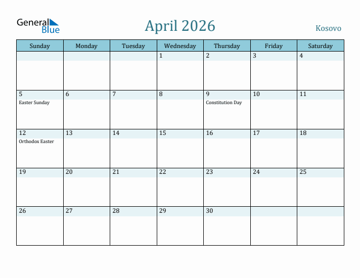 April 2026 Calendar with Holidays