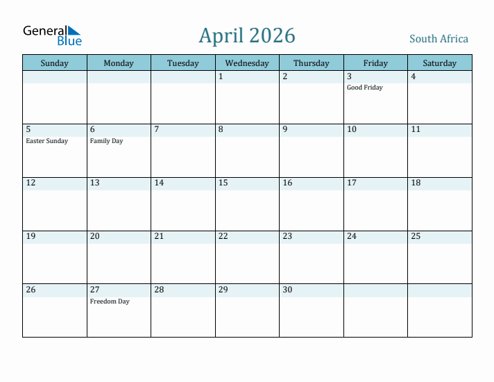 April 2026 Calendar with Holidays