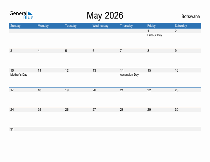 Fillable May 2026 Calendar