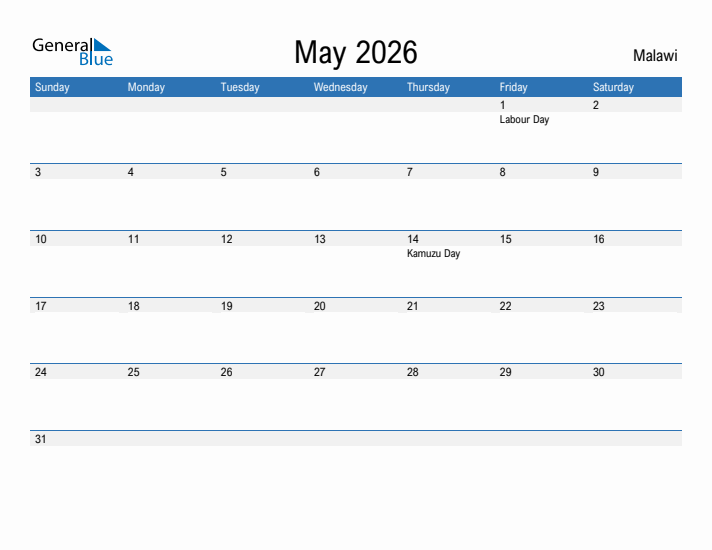 Fillable May 2026 Calendar