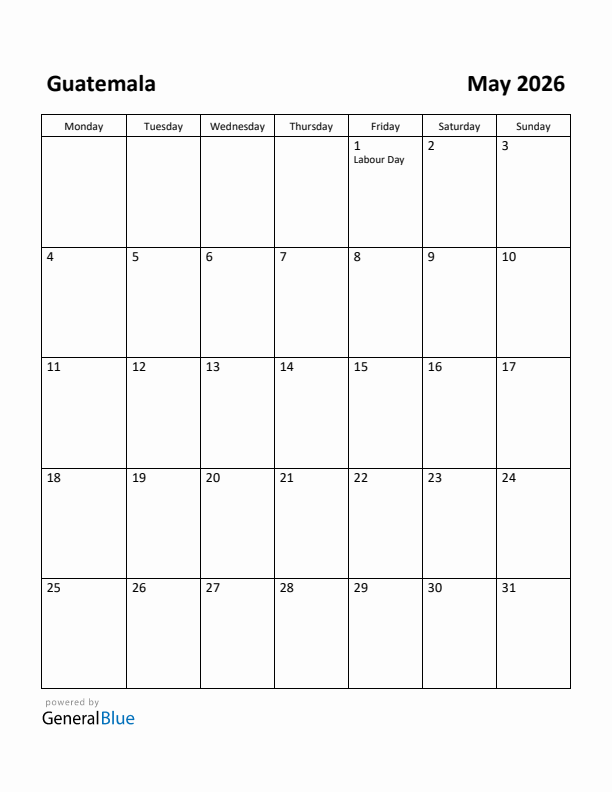 May 2026 Calendar with Guatemala Holidays