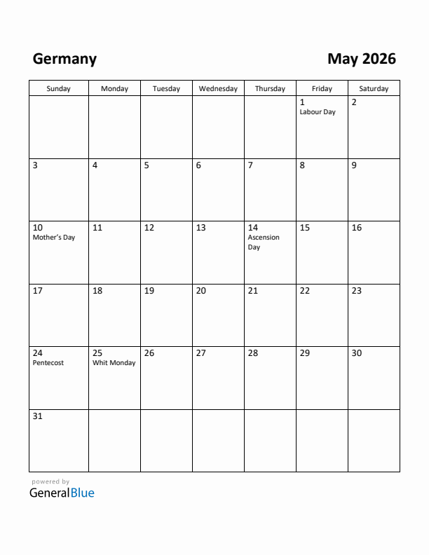 May 2026 Calendar with Germany Holidays