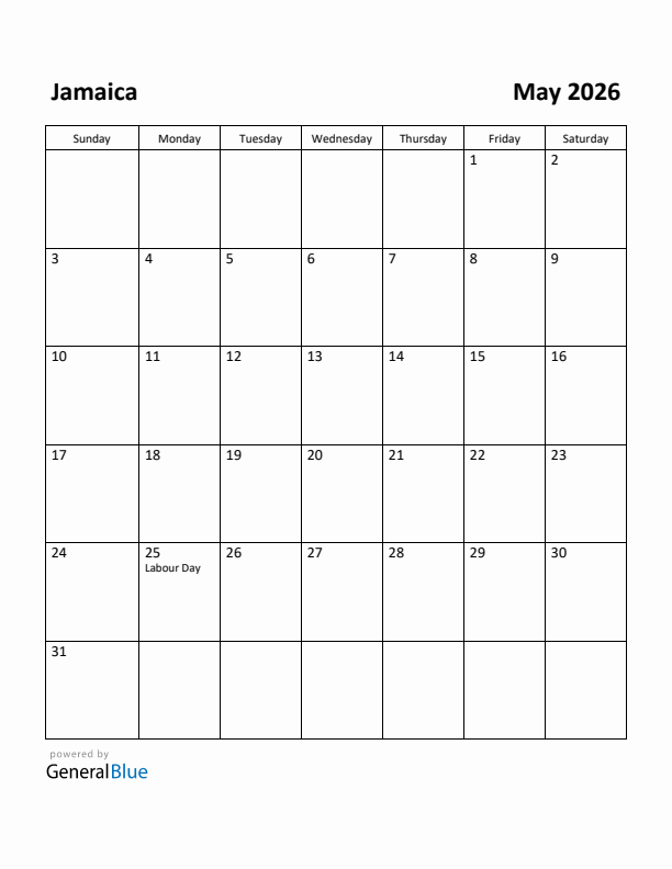 May 2026 Calendar with Jamaica Holidays