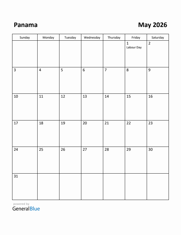 May 2026 Calendar with Panama Holidays